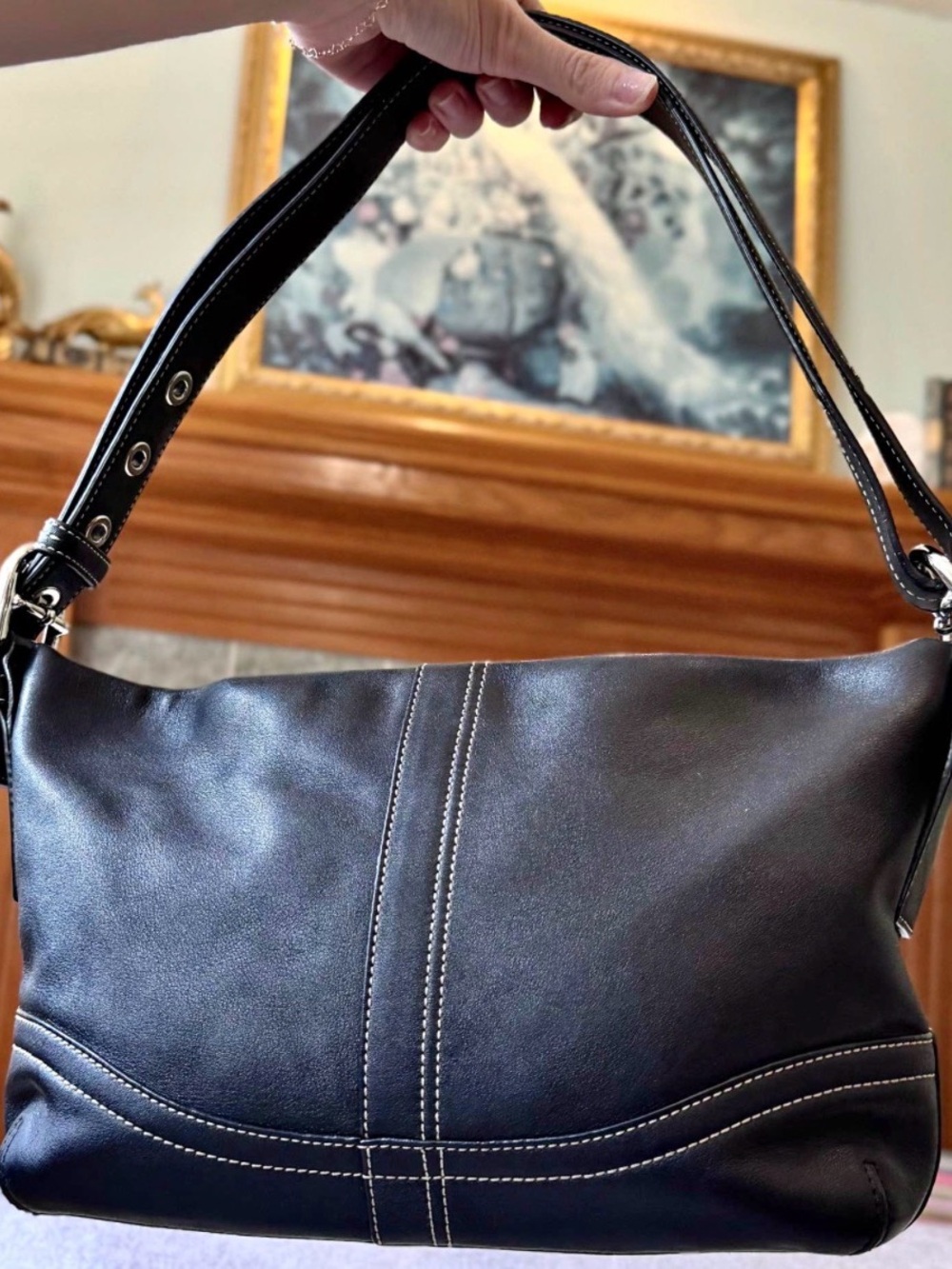 COACH Soho Hobo Black Leather with contrast stitching, silver hardware